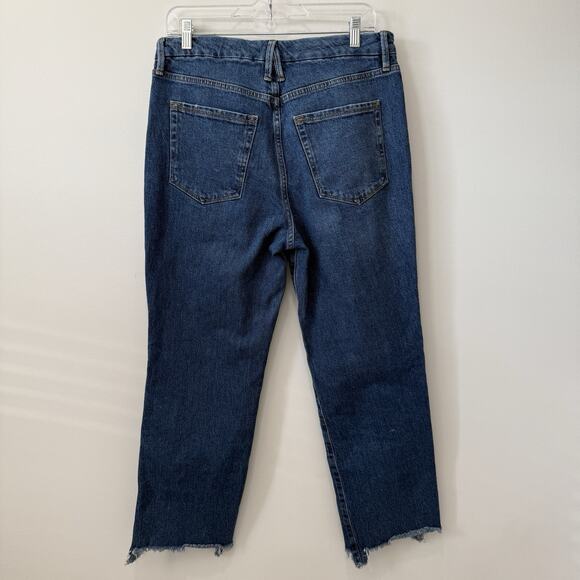 Good American Good Curve Raw Hem Straight Crossover Jeans Size 12 31 Asymmetric - Picture 11 of 11